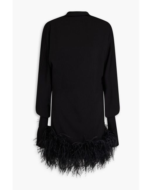 16Arlington Black Flora Open-back Feather-embellished Crepe Mini Dress