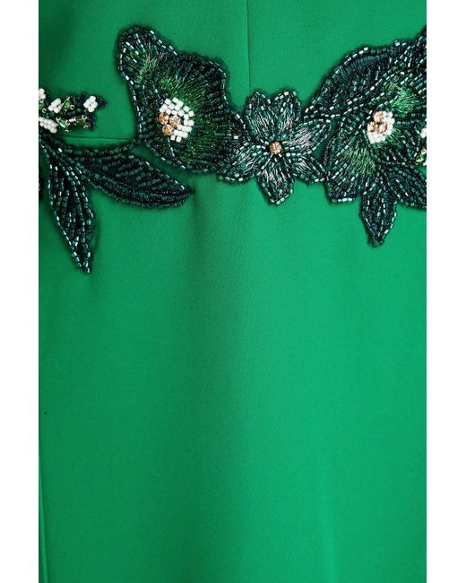 Marchesa Green Cape-effect Embellished Crepe Gown