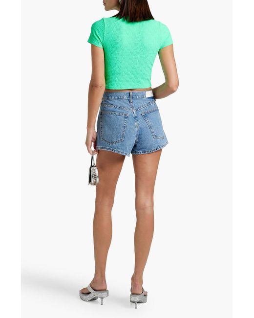 T By Alexander Wang Green Cropped Jacquard-knit Top