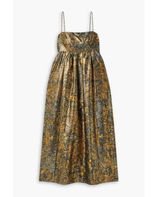 Ulla Johnson Natural Hesmina Metallic Jacquard Midi Dress