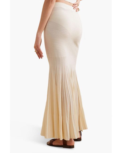 Chloé Natural Pleated Ribbed Wool And Silk-blend Maxi Skirt