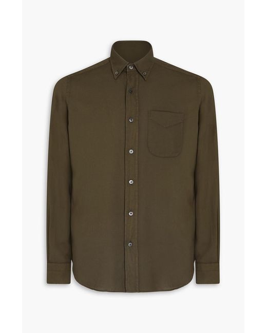 Tom Ford Green Cotton And Cashmere-blend Twill Shirt for men