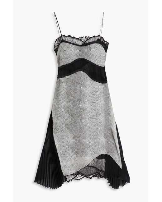 Victoria Beckham Gray Lace-trimmed Snake-print Satin Mini Dress