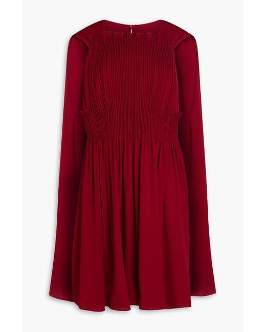 Valentino Garavani Red Plissiertes minikleid aus seiden-georgette mit cape-effekt
