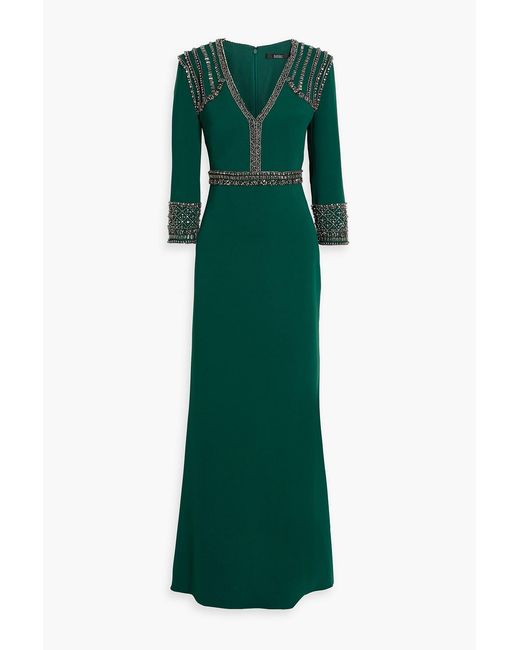 Badgley Mischka Women's Green Embellished Crepe Gown
