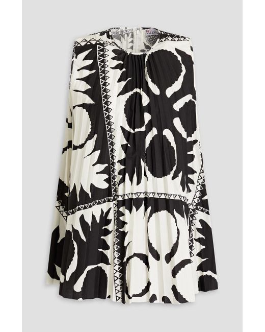 RED Valentino Black Pleated Printed Woven Top