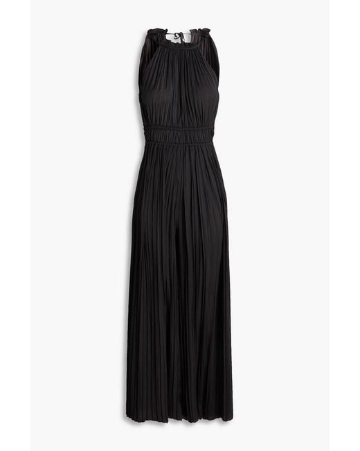 Maje Black Cutout Plissé Satin Wide-Leg Jumpsuit