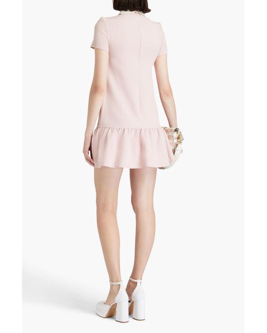 RED Valentino Pink Gathered Embroidered Crepe Mini Dress