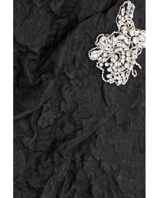 Erdem Black Off-the-shoulder Embellished Jacquard Midi Dress