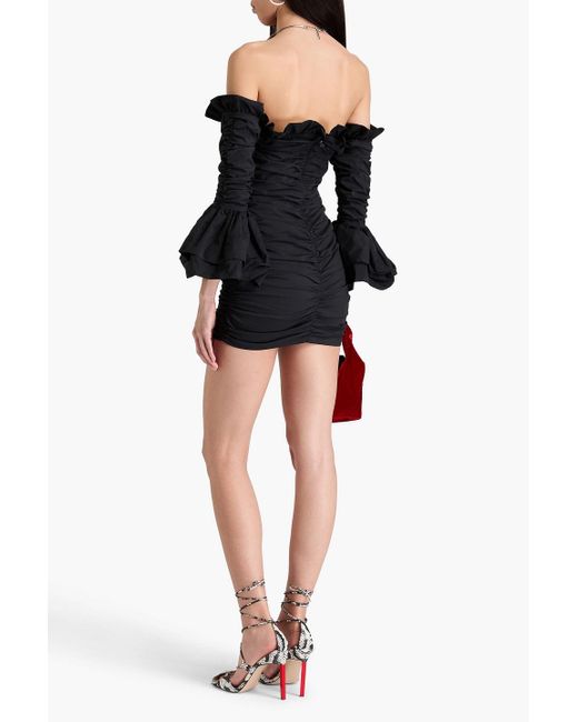 ROTATE BIRGER CHRISTENSEN Black Schulterfreies minikleid aus popeline aus einer baumwollmischung mit rüschen