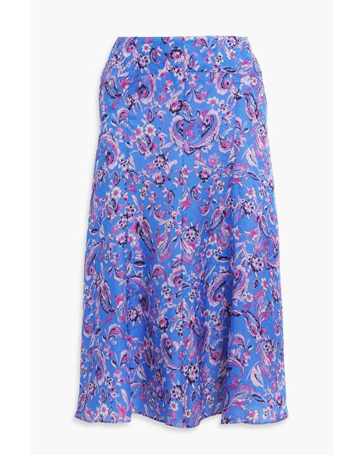 Isabel Marant Blue Prielle Printed Satin-Jacquard Midi Skirt