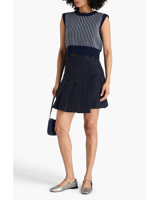 Sandro Blue Wrap-Effect Twill Mini Skirt