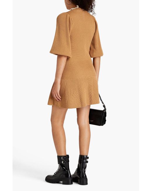 RED Valentino Brown Point D'esprit-trimmed Wool Mini Dress