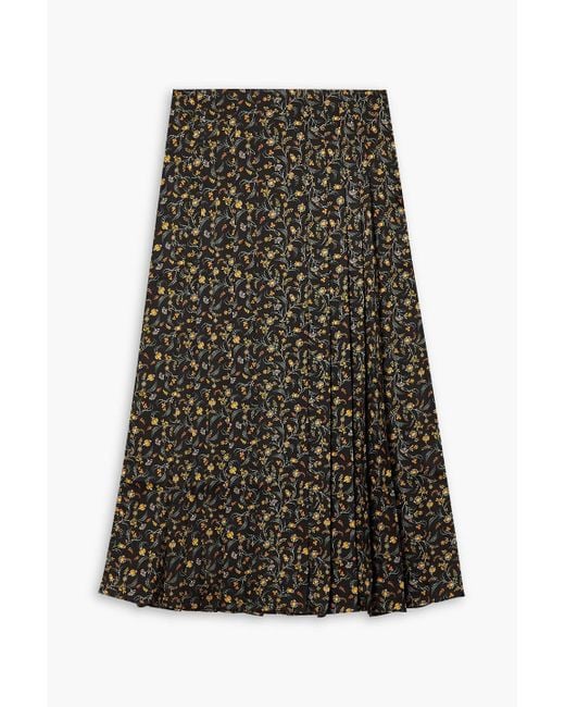 Cefinn Black Savannah Pleated Floral-print Twill Skirt