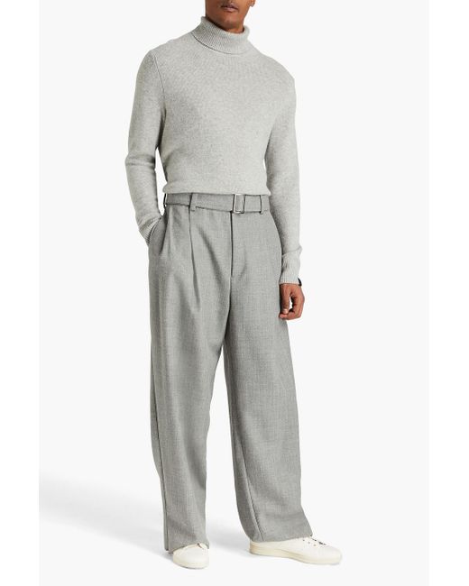 Emporio Armani Gray Belted Wool-twill Pants for men