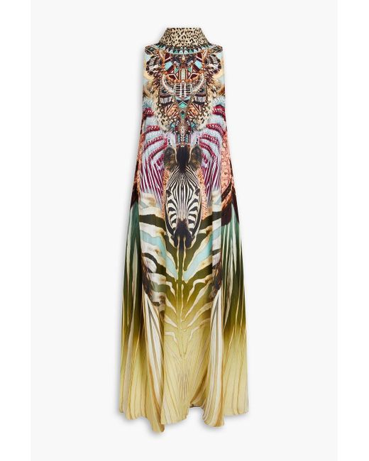 Camilla Metallic Crystal-embellished Printed Silk Crepe De Chine Maxi Dress