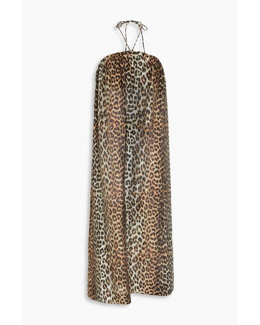 Ganni Natural Leopard-print -blend Voile Midi Dress