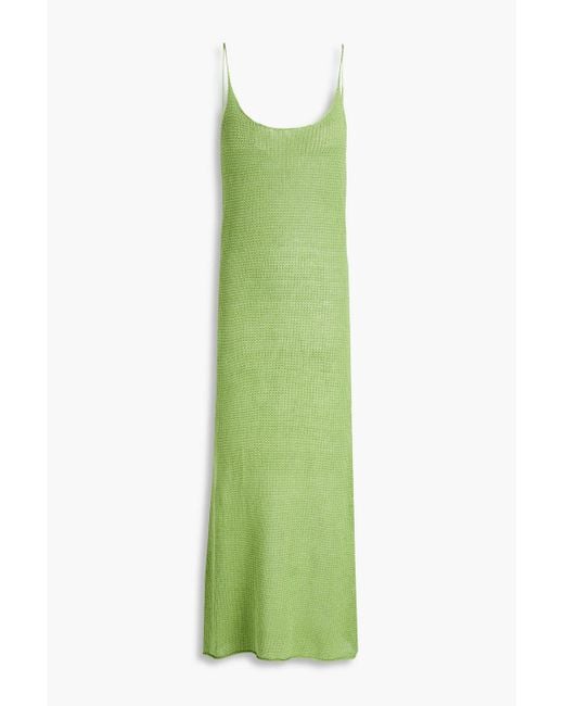 Onia Green Open-back Crochet-knit Linen Midi Dress