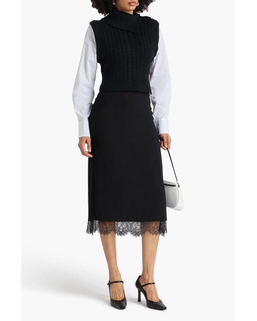 Jonathan Simkhai Black Rollkragenpullover "linnea" aus popeline aus einer baumwollmischung mit zopfstrickmuster