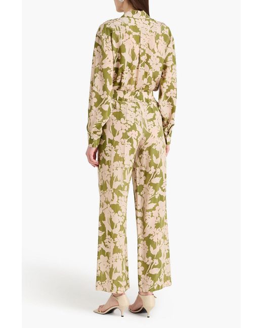 Victoria Beckham Yellow Printed Silk Crepe De Chine Wide-Leg Pants