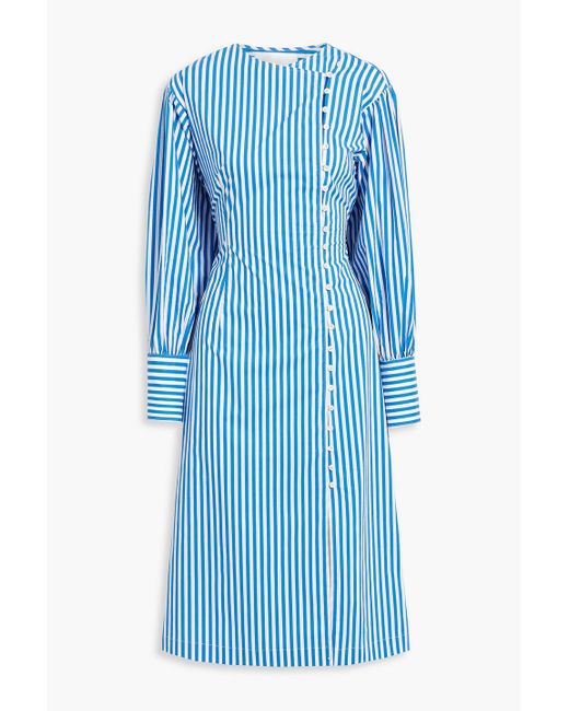 FRAME Striped Organic Cotton-poplin Midi Shirt Dress in Blue | Lyst Canada