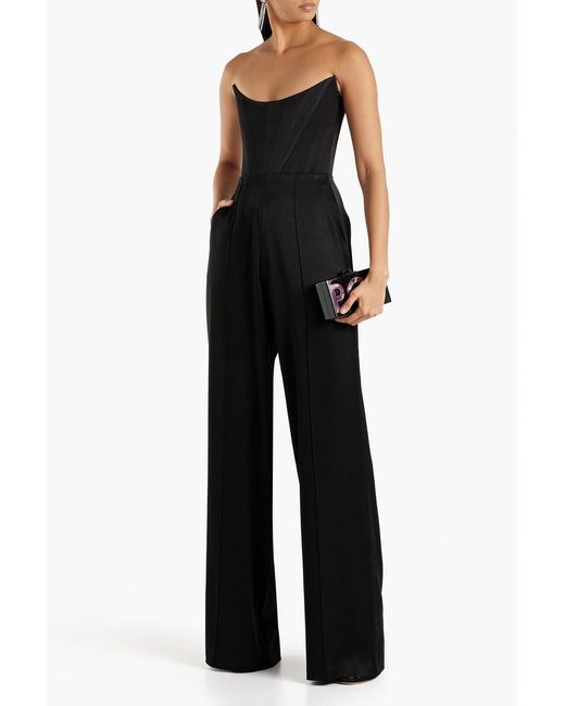 Alex Perry Black Slaine Strapless Satin-crepe Wide-leg Jumpsuit