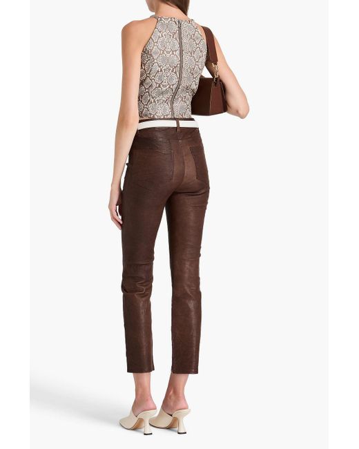 PAIGE Brown Cindy Leather Slim-leg Pants