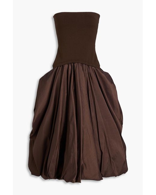 Jonathan Simkhai Brown Izzy Strapless Stretch-Knit And Taffeta Midi Dress