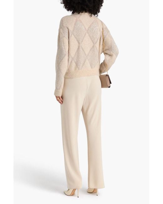 Brunello Cucinelli White Sequin-Embellished Argyle Wool And Mohair-Blend Turtleneck Sweater