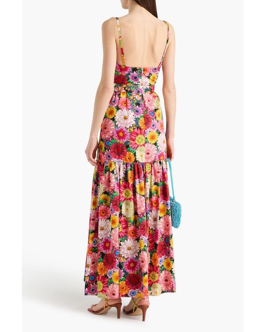 Borgo De Nor White Cordie Belted Floral-Print Cotton-Sateen Maxi Dress