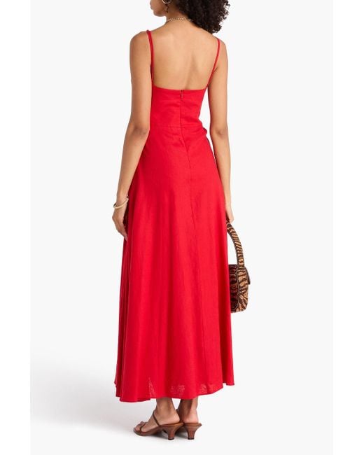 Farm Rio Red Embellished Lace-Up Linen-Blend Maxi Dress