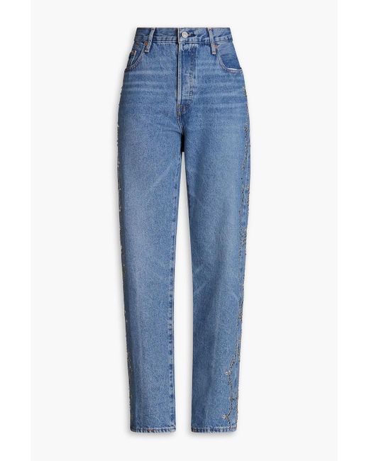 Levi's Blue 501 90s Embellished Faded High-rise Straight-leg Jeans