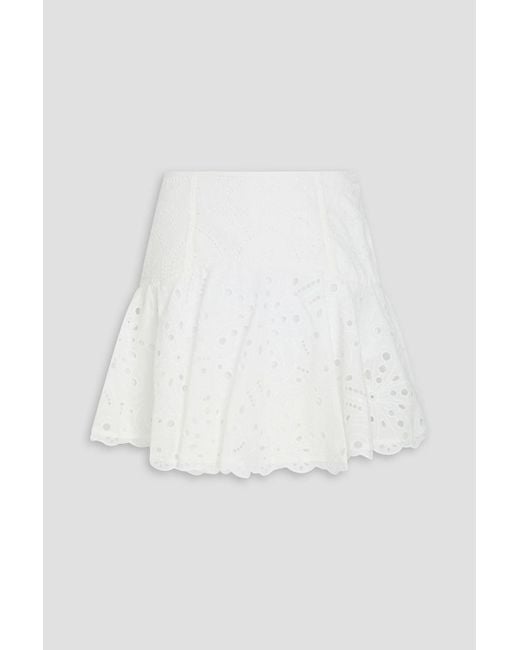 Charo Ruiz White Saria Broderie Anglaise Cotton-Blend Mini Skirt