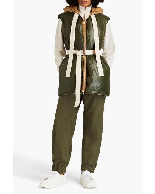 Jil Sander Green Daunenmantel aus shell mit kapuze und gürtel