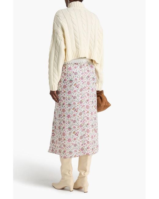 Isabel Marant White Lisanne Floral-print Satin-jacquard Midi Skirt