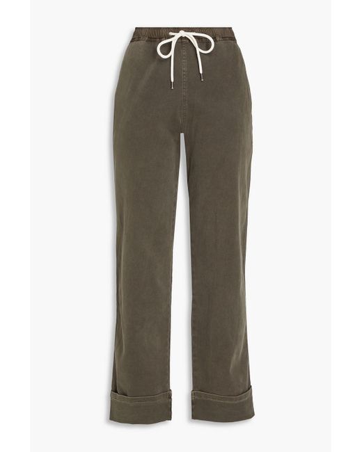 James Perse Green Brushed Cotton-blend Twill Straight-leg Pants