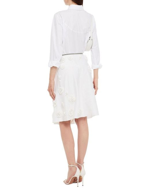 Prada White Bead-embellished Cotton-twill Skirt