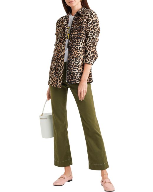 Ganni Camberwell Leopard-print Linen And Cotton-blend Canvas Jacket Animal  Print in Brown | Lyst