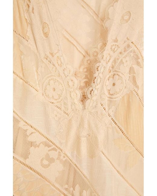 Zimmermann Natural Cotton-Blend Corded Lace, Organza And Devoré-Velvet Midi Dress