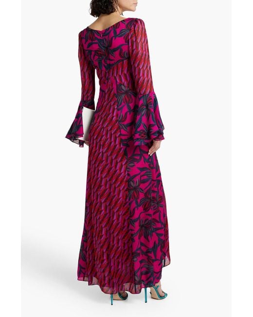 Diane von Furstenberg Red Selena Printed Chiffon Maxi Dress