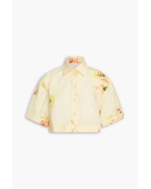 Zimmermann Metallic Cropped hemd aus baumwollpopeline mit floralem print