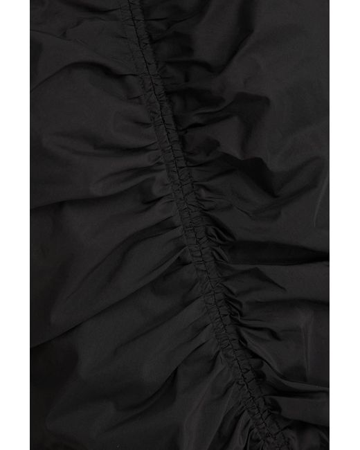 Theory Black Gathered Cotton-blend Midi Dress