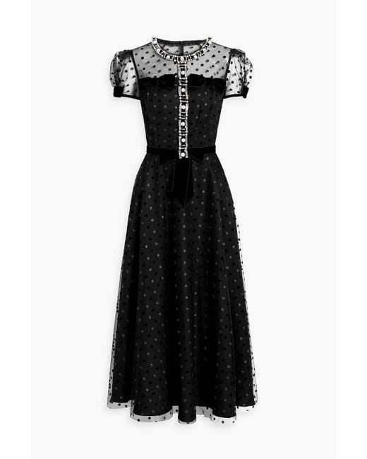 Jenny Packham Black Embellished Polka-dot Tulle Maxi Dress