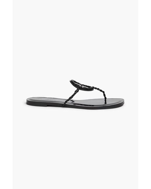 Tory Burch Black Miller Embellished Glossed-Leather Sandals