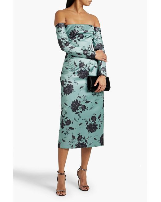 Emilia Wickstead Green Melina Off-the-shoulder Floral-print Faille Midi Dress