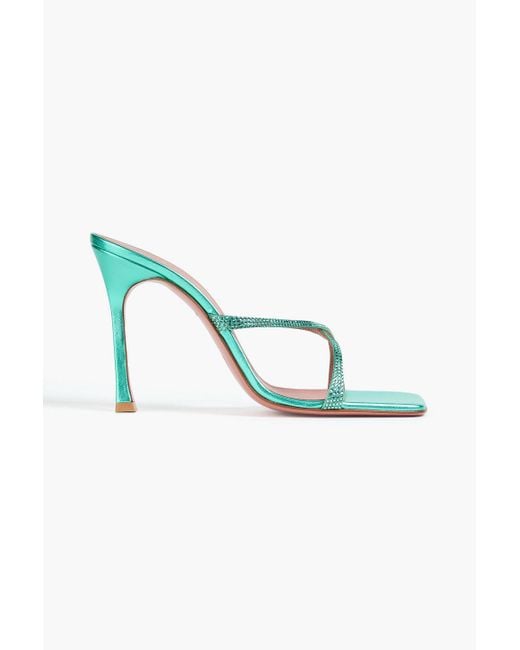 AMINA MUADDI Blue Adriana Crystal-Embellished Metallic Leather Mules