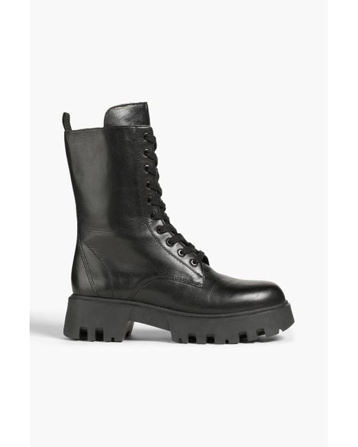 Maje Black Leather Combat Boots