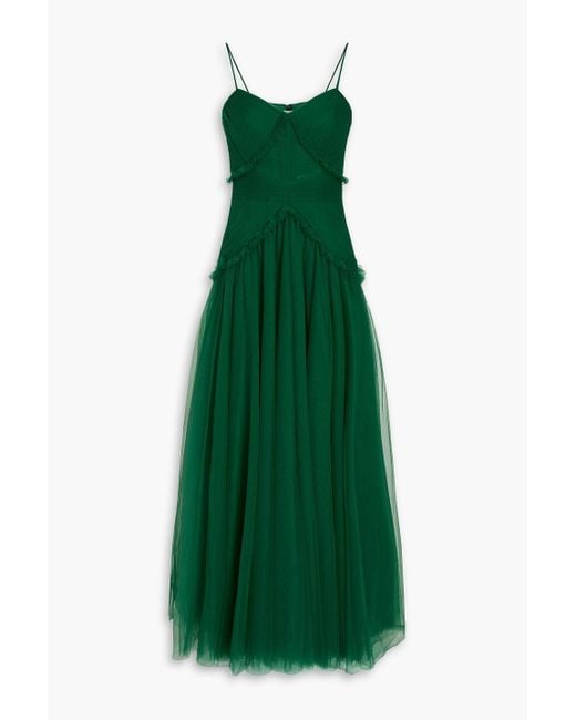 Zac Posen Green Pleated Tulle Gown
