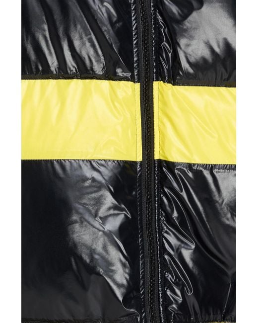 Ganni Black Askja Quilted Striped Shell Hooded Down Coat