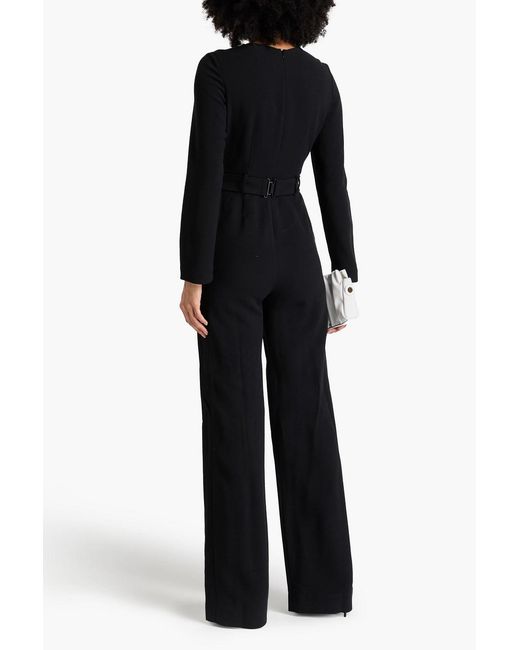 Saloni Black Lace-up Crepe Jumpsuit